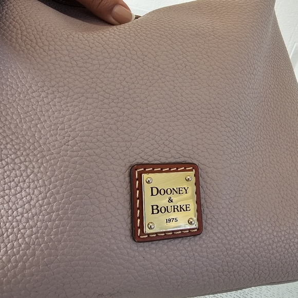 Dooney & Bourke Taupe & Brown Pebble Grain Leather Shoulder Bag - Picture 5 of 16